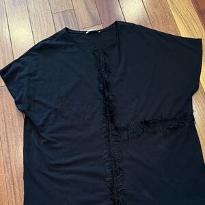 Zara Black Short Sleeve Fringed Tee